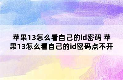 苹果13怎么看自己的id密码 苹果13怎么看自己的id密码点不开